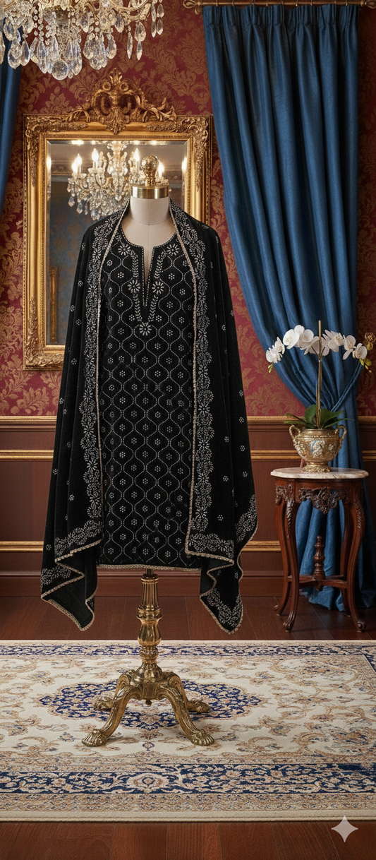 Regalia Noor – Handcrafted Velvet Pitta Work Suit Set