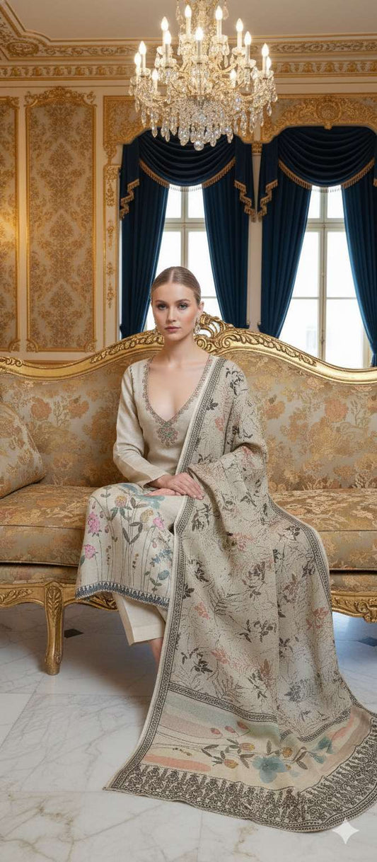 Premium Linen Printed Suit Set with Linen Dupatta & Malai Cotton Bottom – Floral Pastel Designer Collection